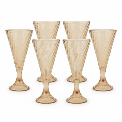 DailyAlley Vintage Amber Wine Glasses (Set of 6) | Elegant Fluted Swirl Design for Cocktails & Champagne | Multi-Purpose Glassware (300ml) Dailyalley