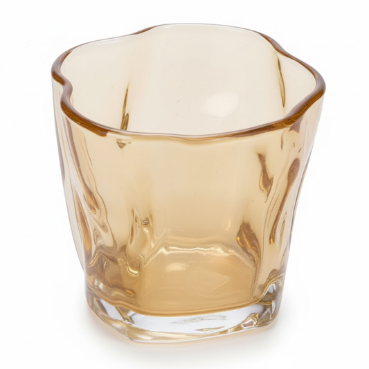 DailyAlley Amber Origami Tumblers (Set of 6) | Fluted Glassware for Whiskey, Water & Cocktails | Modern Textured Bar Glasses (200ml) Dailyalley