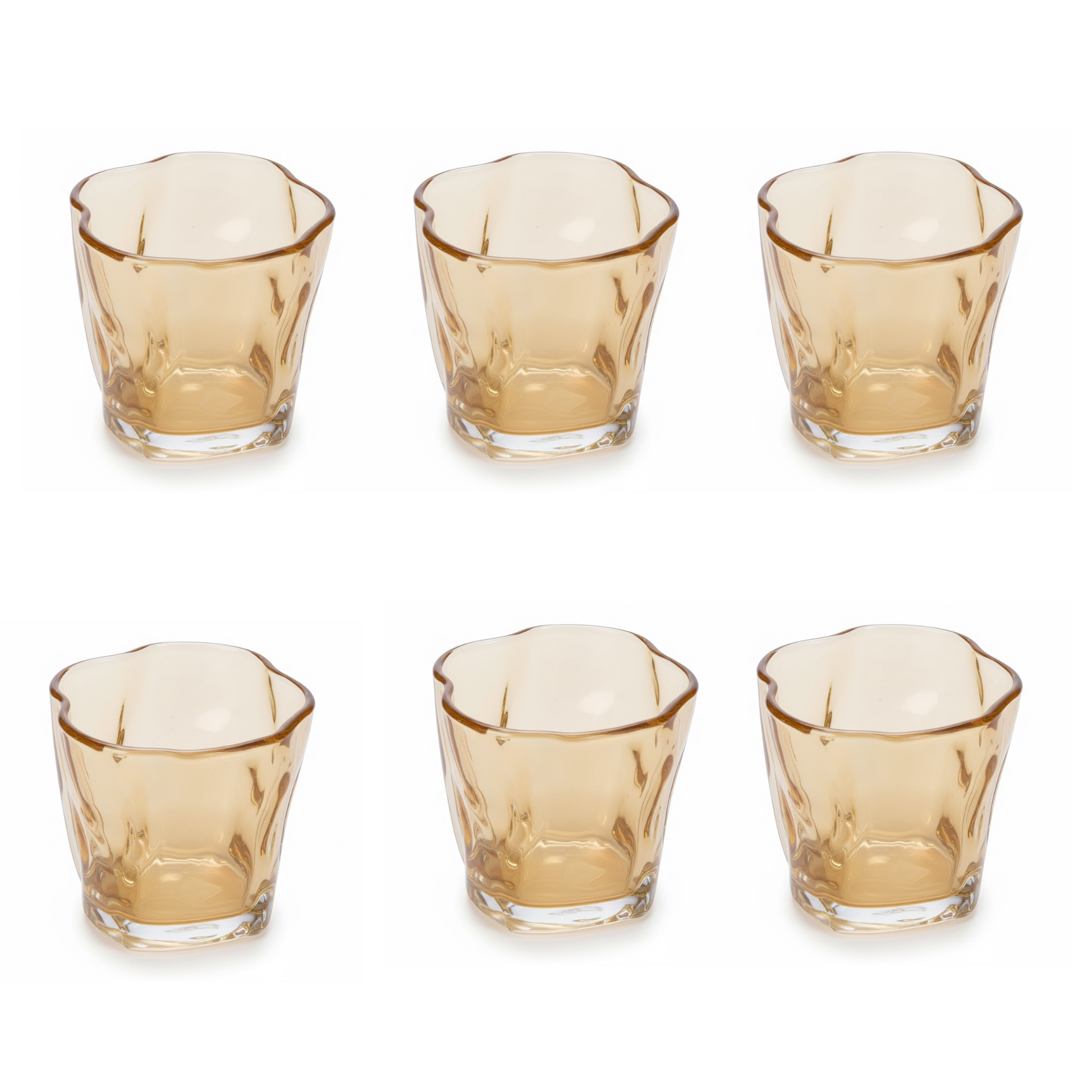 DailyAlley Amber Origami Tumblers (Set of 6) | Fluted Glassware for Whiskey, Water & Cocktails | Modern Textured Bar Glasses (200ml) Dailyalley