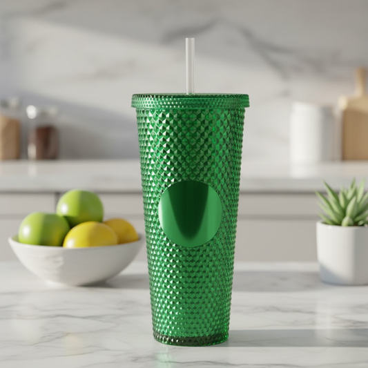 DailyAlley Blue Studded Tumbler with Straw (710ml) | Reusable Plastic Travel Mug for Iced Coffee & Cold Drinks | Textured Cup for All Ages Dailyalley