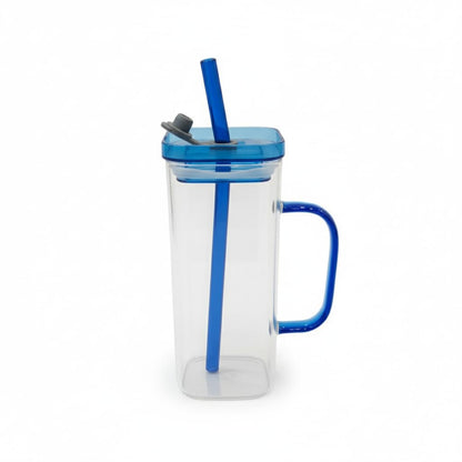 DailyAlley Cute Bow Glass Tumbler with Straw | 300ml Water Sipper | Reusable & Stylish Mug for Juice, Coffee, Milk, Travel & Office (Blue) Dailyalley
