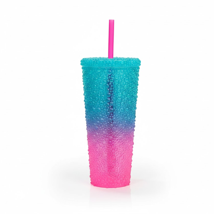 DailyAlley Sipper Tumbler Set (3-Pack) | Blue-Pink Gradient Water Droplet Cups | Reusable Travel Bottles w/ Straws for Girls (800/500/300ml) Dailyalley