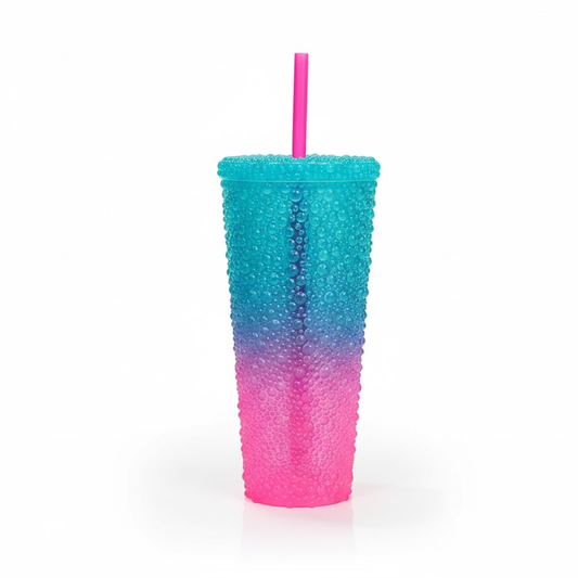 DailyAlley Sipper Tumbler Set (3-Pack) | Blue-Pink Gradient Water Droplet Cups | Reusable Travel Bottles w/ Straws for Girls (800/500/300ml) Dailyalley