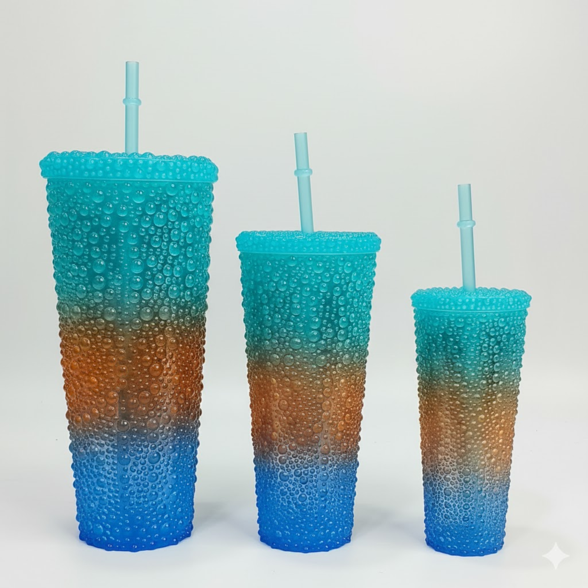 DailyAlley Sipper Tumbler Set (3-Pack) | Blue-Brown Water Droplet Design | Reusable Travel Cups with Straws for Girls & Women (800/500/300ml) Dailyalley