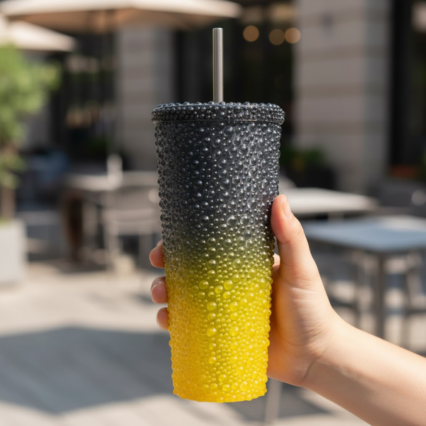 DailyAlley Sipper Tumbler Set (3-Pack) | Black-Yellow Water Droplet Design | Reusable Travel Cups with Straws for Girls & Women (800/500/300ml) Dailyalley
