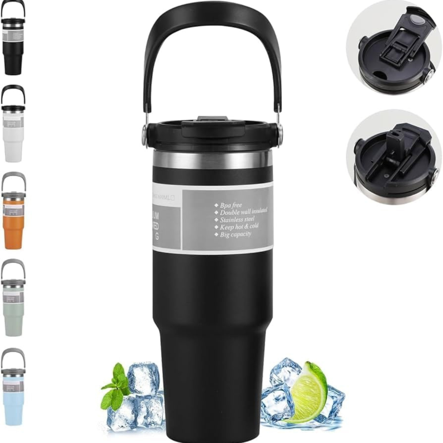 Insulated Tumbler with Handle & Leak-Proof Lid, Stainless Steel Vacuum Travel Mug for Coffee, Keeps Drinks Hot or Cold, Fits Car Cup Holders. Dailyalley