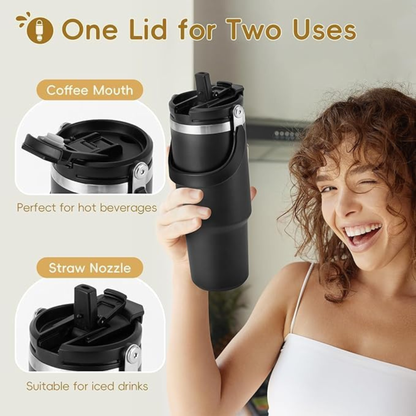 Insulated Tumbler with Handle & Leak-Proof Lid, Stainless Steel Vacuum Travel Mug for Coffee, Keeps Drinks Hot or Cold, Fits Car Cup Holders. Dailyalley