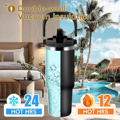 Insulated Tumbler with Handle & Leak-Proof Lid, Stainless Steel Vacuum Travel Mug for Coffee, Keeps Drinks Hot or Cold, Fits Car Cup Holders. Dailyalley