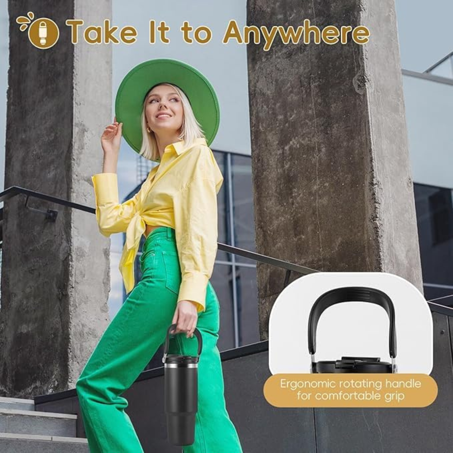 Insulated Tumbler with Handle & Leak-Proof Lid, Stainless Steel Vacuum Travel Mug for Coffee, Keeps Drinks Hot or Cold, Fits Car Cup Holders. Dailyalley