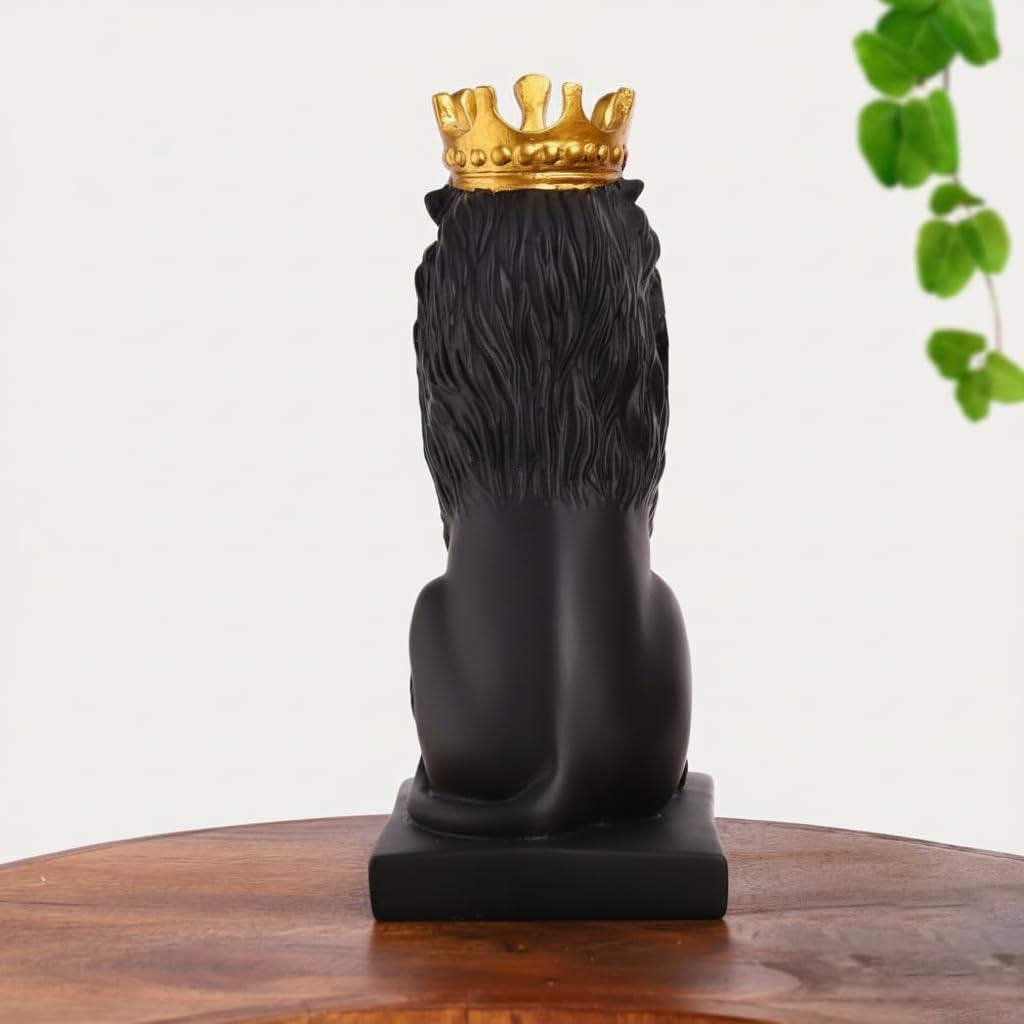 DailyAlley Black & Gold Plated Crowned Lion King Statue (11 Inch) | Premium Polyresin Decorative Showpiece for Home, Office Desk, Living Room & Luxury Gifting Dailyalley