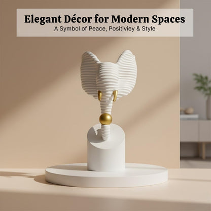 DailyAlley Contemporary Elephant Figurine (27 cm) | White Glazed Resin Decorative Sculpture with Gold Accents | Modern Abstract Elephant Head Showpiece for Home Décor & Gifting Dailyalley