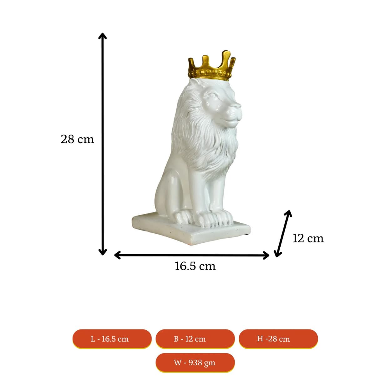 DailyAlley White & Gold Plated Crowned Lion King Statue (11 Inch) | Premium Polyresin Decorative Showpiece for Home, Office Desk & Gifting | Modern Black Lion Figurine Dailyalley