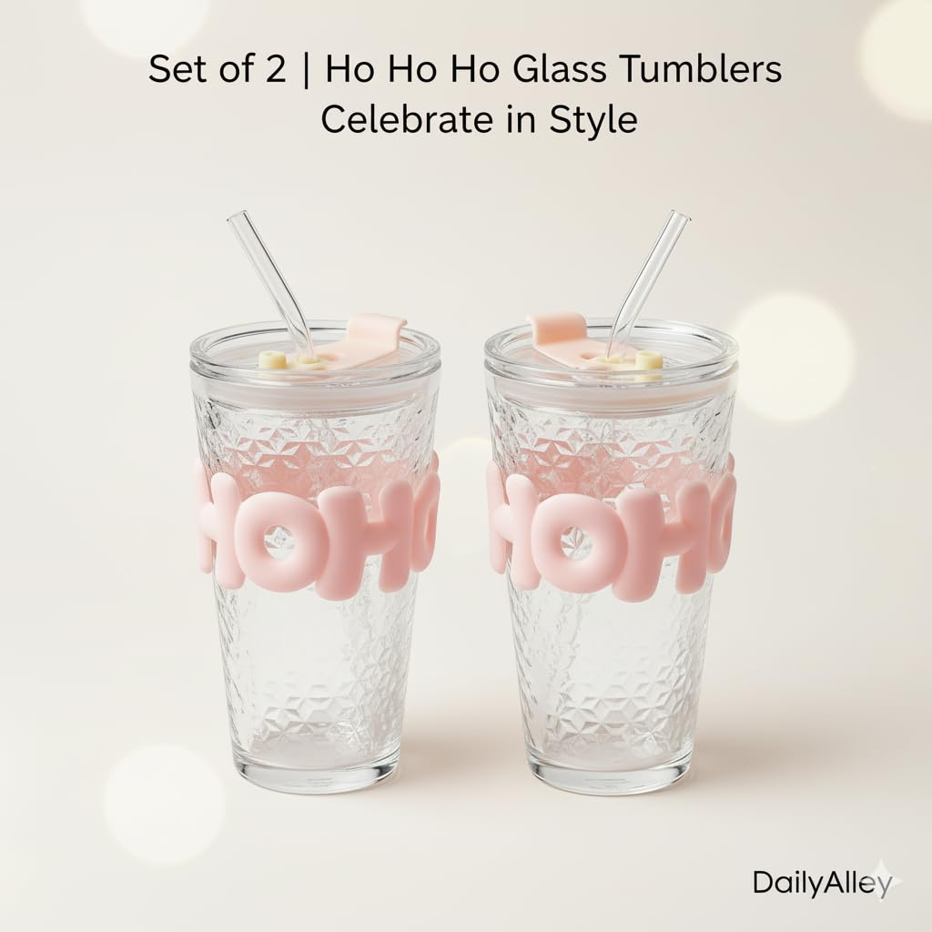 Glass Sipper Tumbler with Straw | 450ml Stylish Cup for Cold & Hot Drinks | Reusable Travel Mug for Office, Gym, Home (Transparent, Pink) Dailyalley