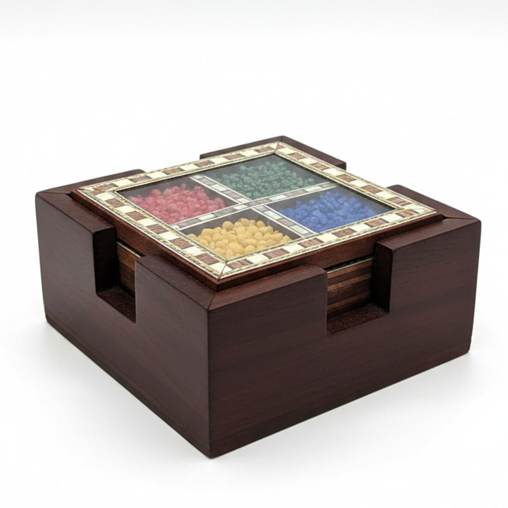 Handmade Wooden Gemstone Coaster Set – 4 Rectangular Tea & Coffee Coasters with Holder | Natural Wood Drink Mats for Home, Office, Dining Table & Bar Dailyalley