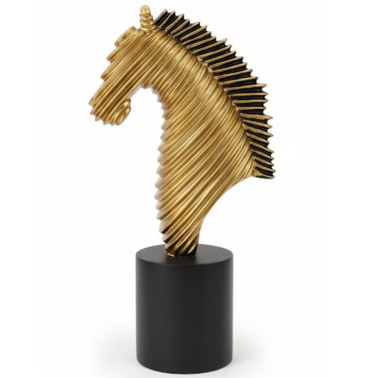 Modern Ribbed Horse Head Showpiece – Premium Gold & Black Abstract Resin Sculpture for Home, Office & Table Décor (13×23×7 cm) Dailyalley