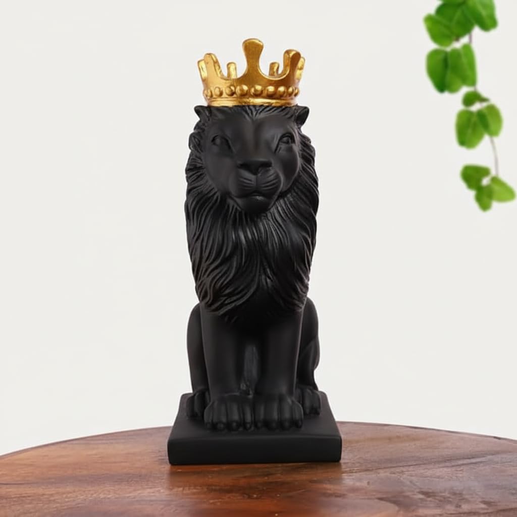 DailyAlley Black & Gold Plated Crowned Lion King Statue (11 Inch) | Premium Polyresin Decorative Showpiece for Home, Office Desk, Living Room & Luxury Gifting Dailyalley