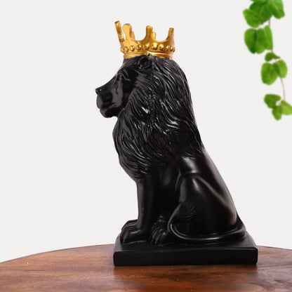 DailyAlley White & Black Lion King Statue Set of 2 (11 Inch) – Premium Polyresin Royal Lion Showpiece with Gold Crown | Modern Home Decor, Office Desk Decoration & Luxury Gifting Dailyalley