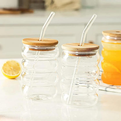 DailyAlley Can-Shaped Glass Tumbler with Airtight Wooden Lid & Straw. Perfect for hot & cold drinks at home, the office, or for travel. Dailyalley