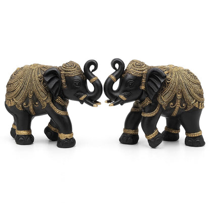 DailyAlley Premium Black & Gold Elephant Pair Showpiece | Handcrafted Polyresin Good Luck Figurines for Home Decor, Vastu, Diwali & Wedding Gifts Dailyalley
