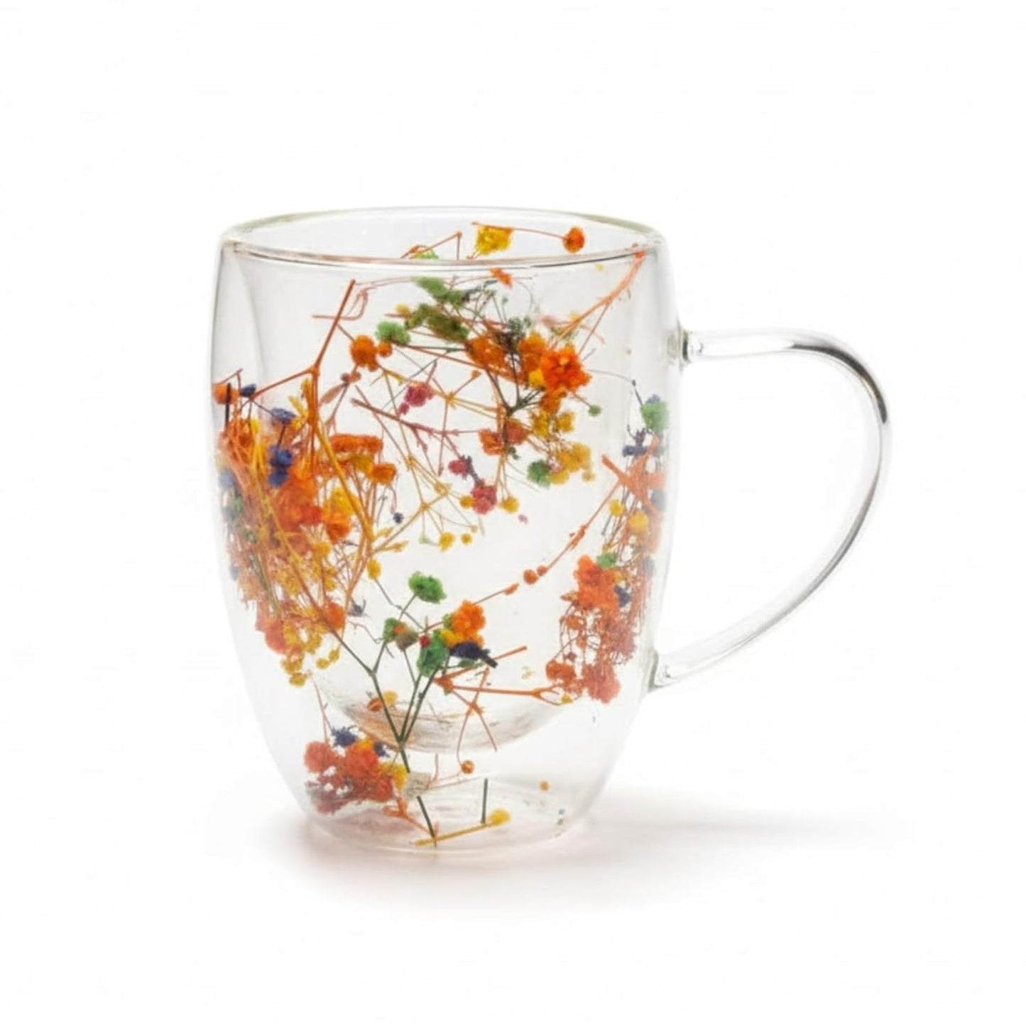 Dried Flower Double Wall Glass Mugs (Set of 2) | 350ml Heart-Shaped Borosilicate Insulated Cups | Unique Floating Tea/Coffee Gift for Women Dailyalley