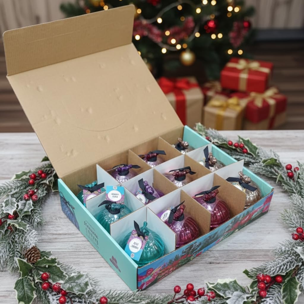 Christmas Bauble Scented Candle Set – Pack of 12 | Festive Glass Jar Candles in Metallic Colors | 10+ Hour Burn | Perfect for Christmas Decor, Living Room Ambience & Gifting Dailyalley