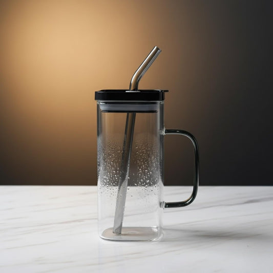 DailyAlley Cute Bow Glass Tumbler (300ml) w/ Straw & Lid | Reusable Water Sipper Mug | Stylish for Juice, Coffee, Milk, Travel & Office (Black) Dailyalley