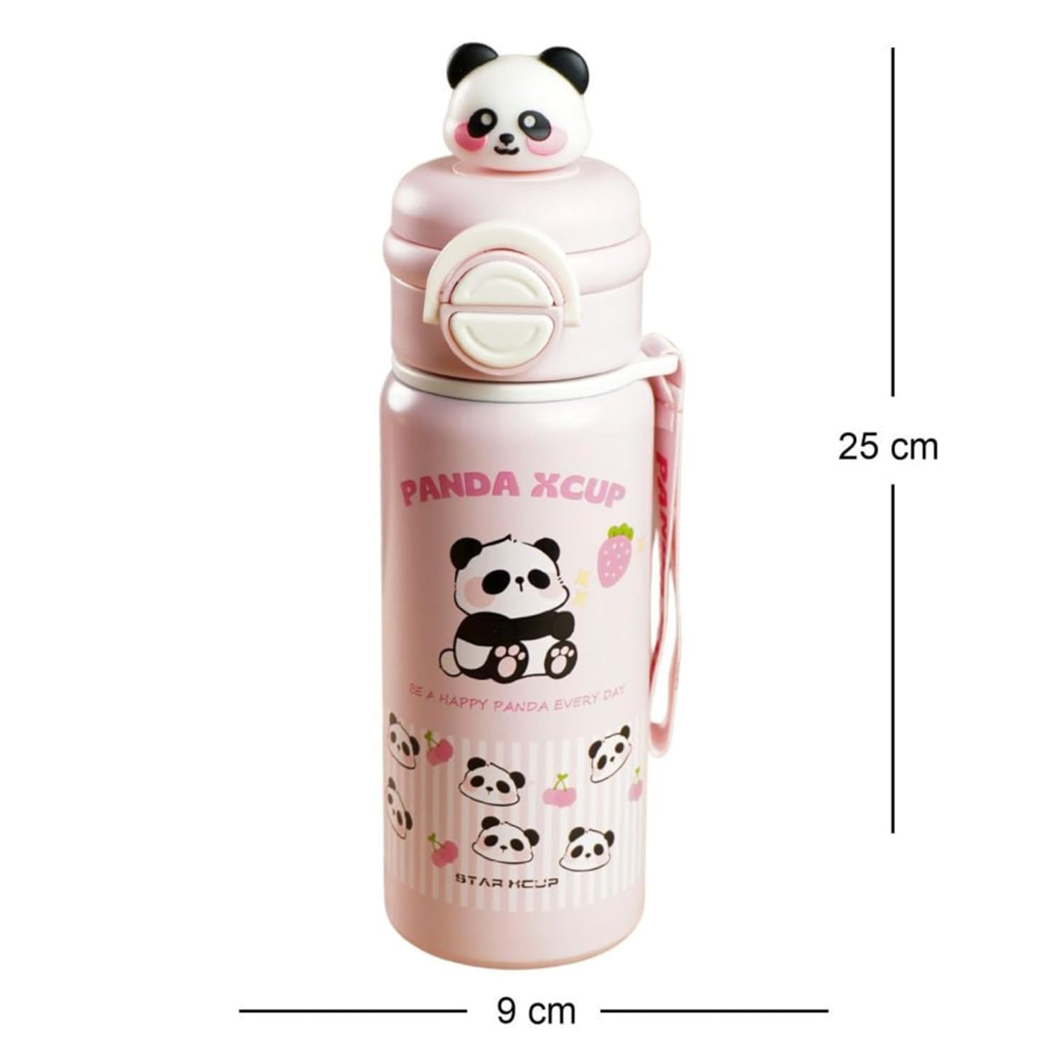 DailyAlley Pink Panda Water Bottle - A stainless steel thermos for kids, featuring a cute panda design. Perfect for keeping drinks hot or cold. Dailyalley