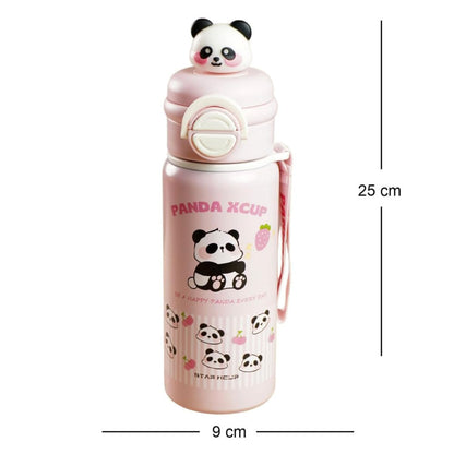 DailyAlley Pink Panda Water Bottle - A stainless steel thermos for kids, featuring a cute panda design. Perfect for keeping drinks hot or cold. Dailyalley