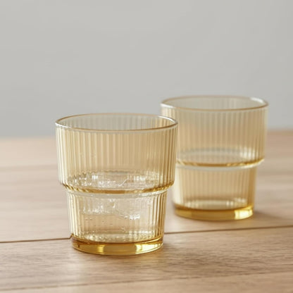 DailyAlley Amber Ribbed Glass Set (6-Pack, 250ml) | Elegant Tumblers for Water, Juice & Cocktails | Modern Dishwasher Safe Drinkware for Home Dailyalley
