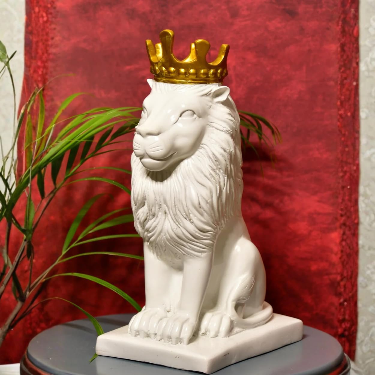 DailyAlley White & Gold Plated Crowned Lion King Statue (11 Inch) | Premium Polyresin Decorative Showpiece for Home, Office Desk & Gifting | Modern Black Lion Figurine Dailyalley