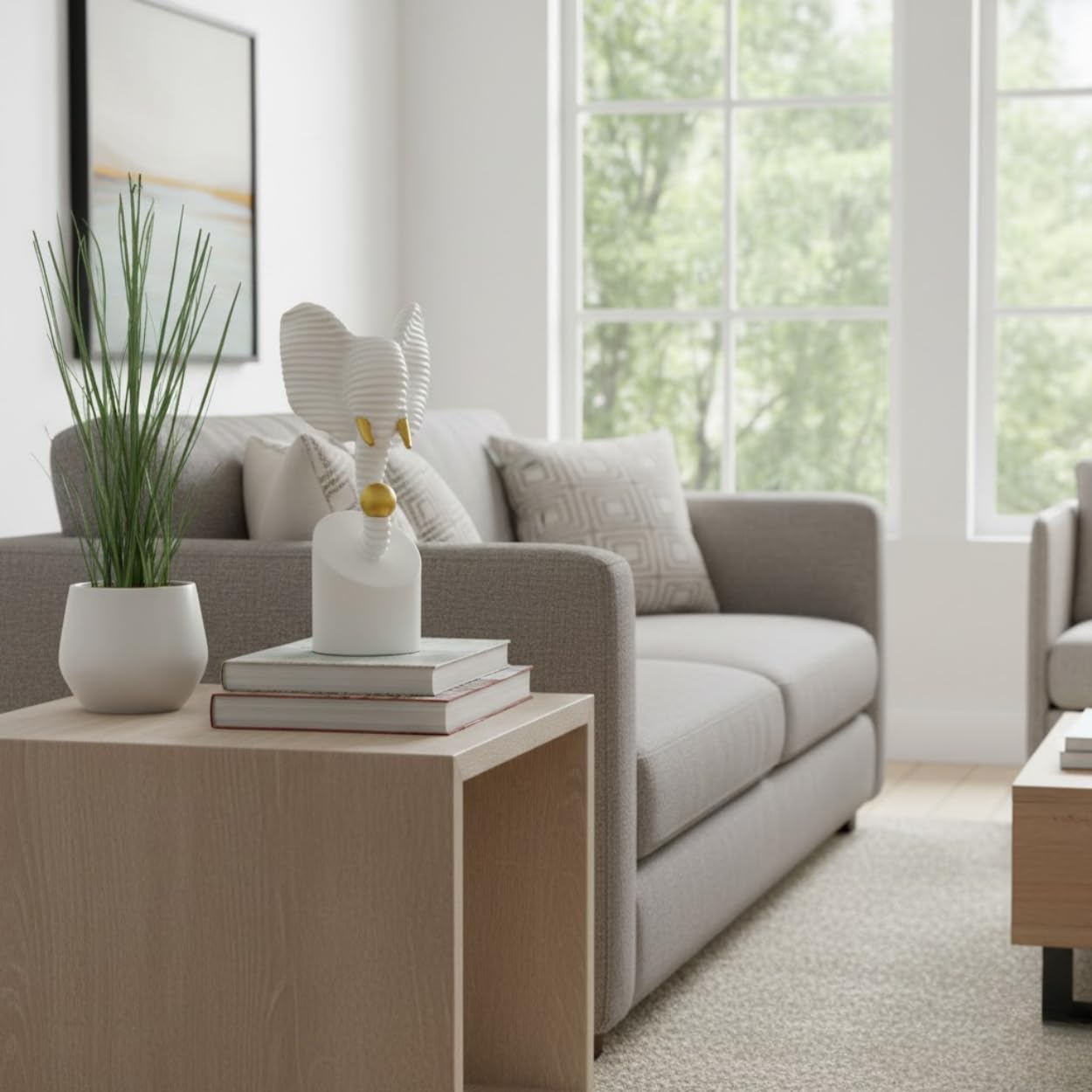 DailyAlley Contemporary Elephant Figurine (27 cm) | White Glazed Resin Decorative Sculpture with Gold Accents | Modern Abstract Elephant Head Showpiece for Home Décor & Gifting Dailyalley