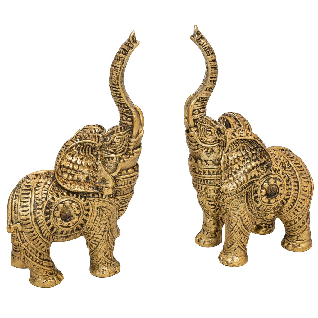 DailyAlley Premium Gold Plated Elephant Pair Showpiece | Polyresin Handcrafted Good Luck Figurines | Home Decor & Vastu Décor | Ideal for Diwali, Wedding, Housewarming & Living Room Decoration Dailyalley