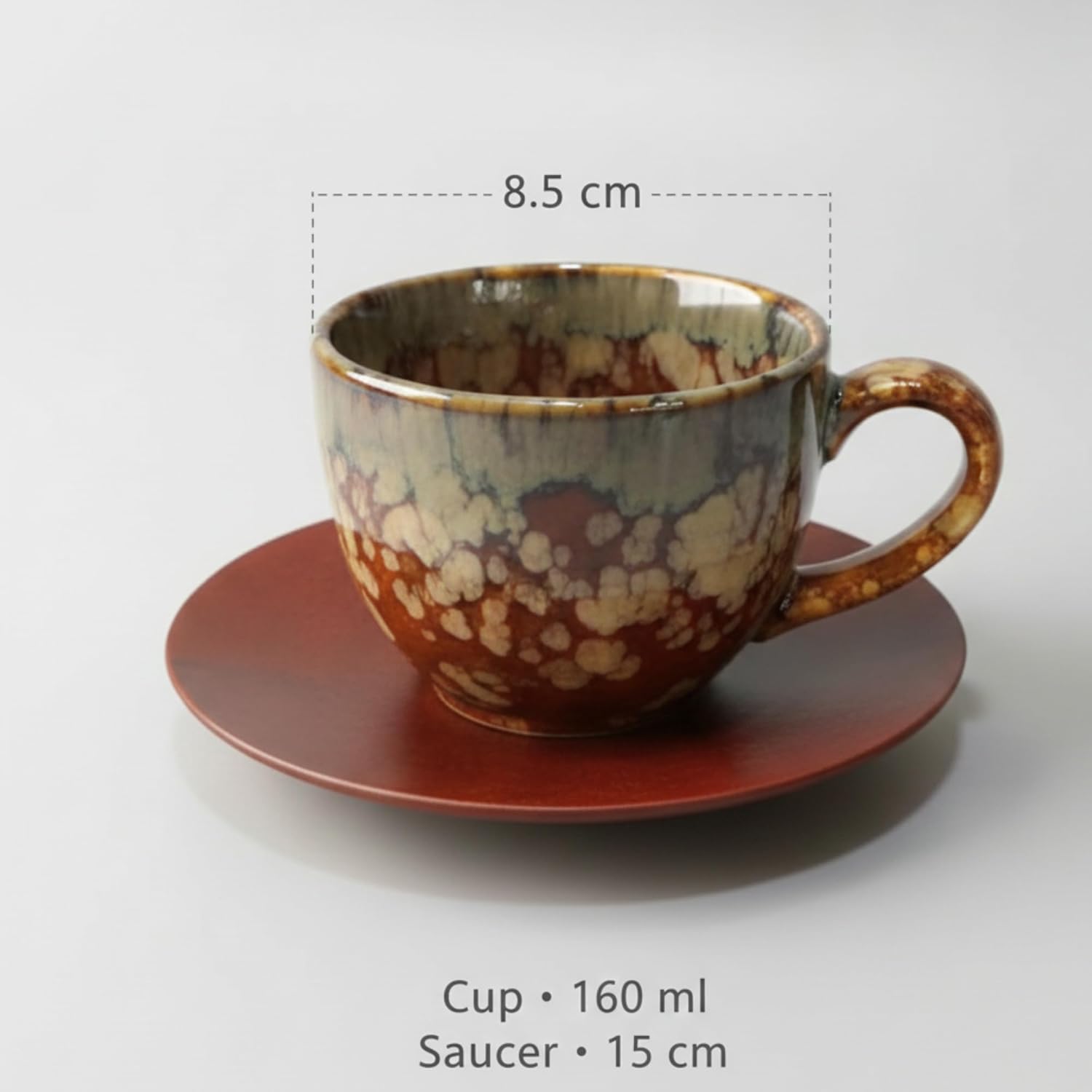 Premium Ceramic Tea Cup Set with Wooden Plates – 12-Piece Set (6 Cups + 6 Plates), 150 ml | Handmade Glazed Design for Tea, Coffee, Guests & Gifting Dailyalley