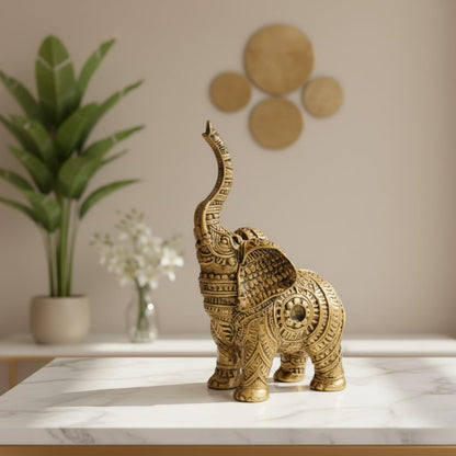 DailyAlley Premium Gold Plated Elephant Pair Showpiece | Polyresin Handcrafted Good Luck Figurines | Home Decor & Vastu Décor | Ideal for Diwali, Wedding, Housewarming & Living Room Decoration Dailyalley