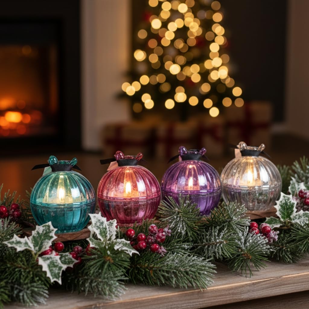 Christmas Bauble Scented Candle Set – Pack of 12 | Festive Glass Jar Candles in Metallic Colors | 10+ Hour Burn | Perfect for Christmas Decor, Living Room Ambience & Gifting Dailyalley
