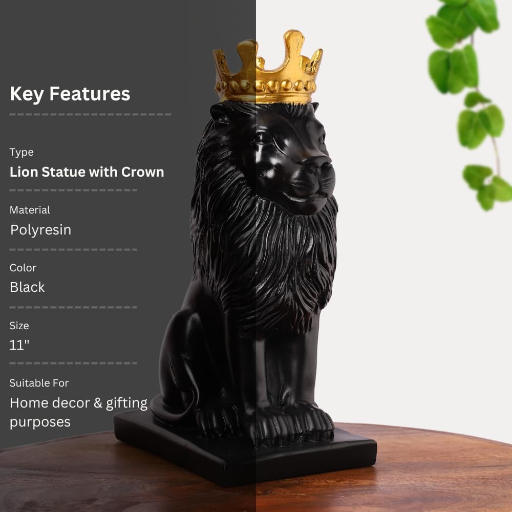 DailyAlley White & Black Lion King Statue Set of 2 (11 Inch) – Premium Polyresin Royal Lion Showpiece with Gold Crown | Modern Home Decor, Office Desk Decoration & Luxury Gifting Dailyalley