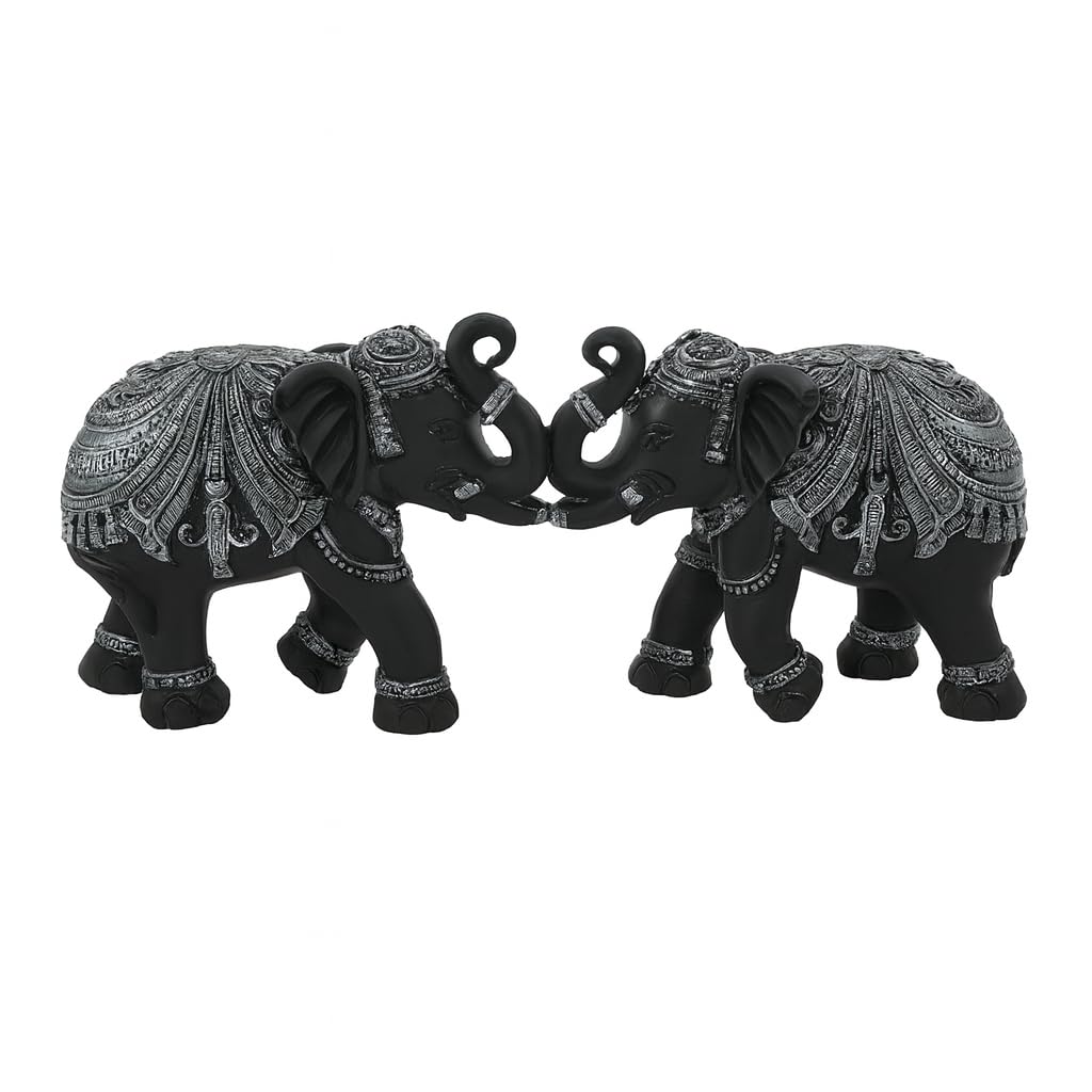DailyAlley Premium Black & Silver Elephant Pair Showpiece | Handcrafted Polyresin Good Luck Figurines for Home Decor, Vastu, Diwali & Wedding Gifts Dailyalley