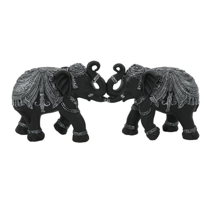 DailyAlley Premium Black & Silver Elephant Pair Showpiece | Handcrafted Polyresin Good Luck Figurines for Home Decor, Vastu, Diwali & Wedding Gifts Dailyalley