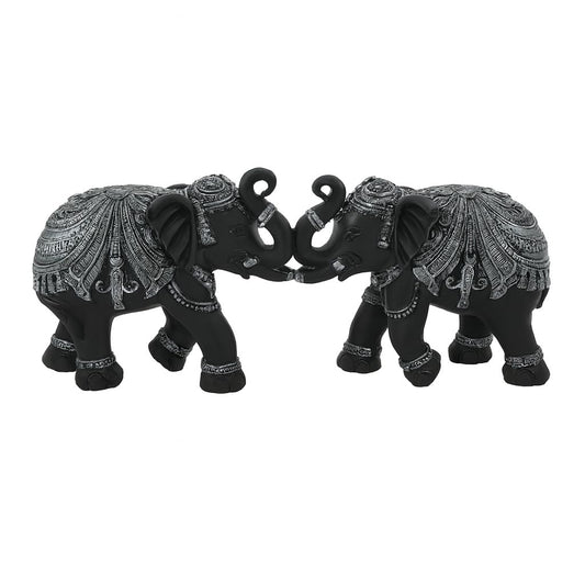 DailyAlley Premium Black & Silver Elephant Pair Showpiece | Handcrafted Polyresin Good Luck Figurines for Home Decor, Vastu, Diwali & Wedding Gifts Dailyalley