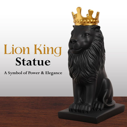DailyAlley Black & Gold Plated Crowned Lion King Statue (11 Inch) | Premium Polyresin Decorative Showpiece for Home, Office Desk, Living Room & Luxury Gifting Dailyalley