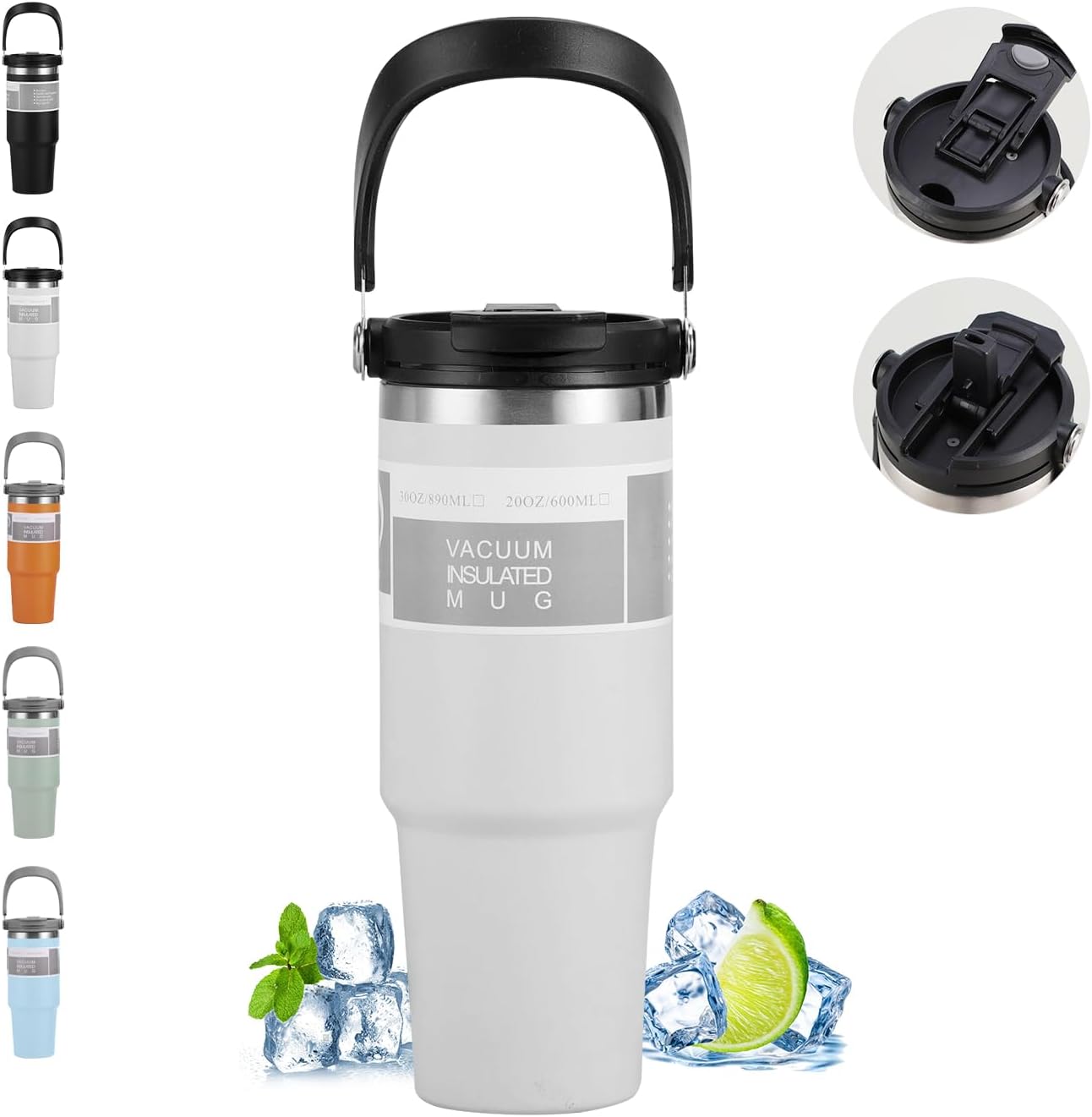DailyAlley White Travel Mug - A stylish and insulated travel mug with a handle, perfect for keeping your drinks hot or cold on the go. Dailyalley