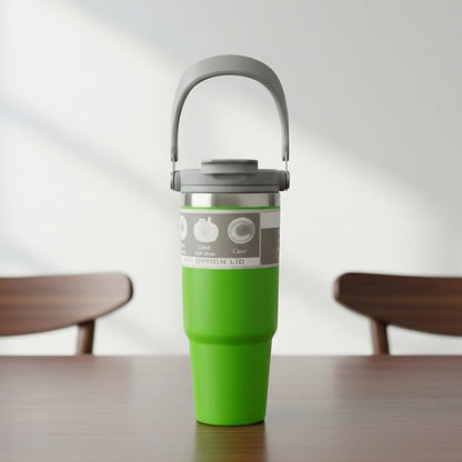 DailyAlley Green Travel Mug - A stylish and insulated travel mug with a handle, perfect for keeping your drinks hot or cold on the go. Dailyalley