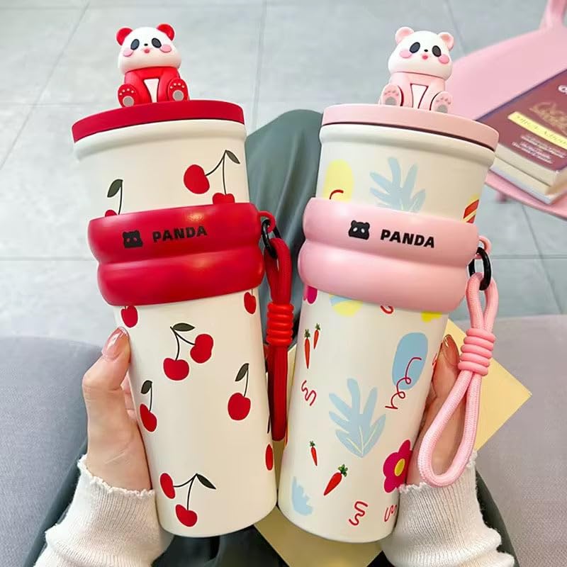 DailyAlley Pink Panda Water Bottle - A cute, cherry-designed water bottle perfect for staying hydrated with a touch of fun and style. Dailyalley