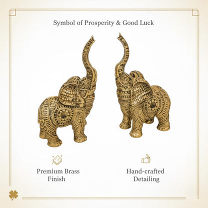 DailyAlley Premium Gold Plated Elephant Pair Showpiece | Polyresin Handcrafted Good Luck Figurines | Home Decor & Vastu Décor | Ideal for Diwali, Wedding, Housewarming & Living Room Decoration Dailyalley