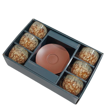 Premium Ceramic Tea Cup Set with Wooden Plates – 12-Piece Set (6 Cups + 6 Plates), 150 ml | Handmade Glazed Design for Tea, Coffee, Guests & Gifting Dailyalley