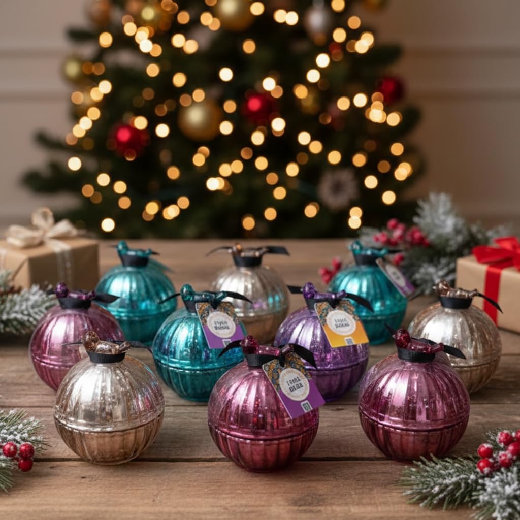 Christmas Bauble Scented Candle Set – Pack of 12 | Festive Glass Jar Candles in Metallic Colors | 10+ Hour Burn | Perfect for Christmas Decor, Living Room Ambience & Gifting Dailyalley