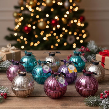 Christmas Bauble Scented Candle Set – Pack of 12 | Festive Glass Jar Candles in Metallic Colors | 10+ Hour Burn | Perfect for Christmas Decor, Living Room Ambience & Gifting Dailyalley