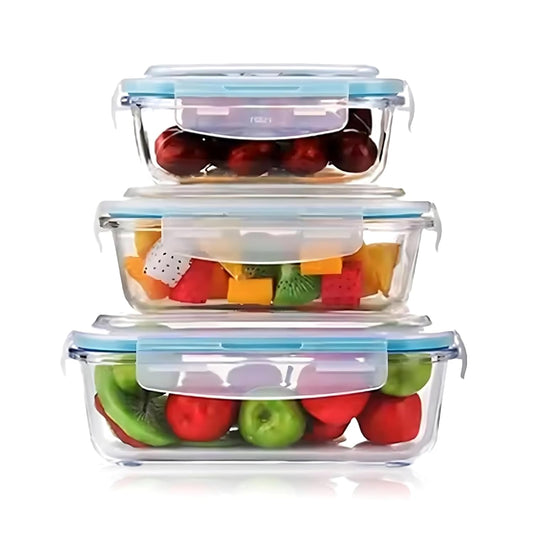DailyAlley 3-Piece Glass Food Storage Set (370ml, 640ml, 1040ml) - Leak-proof, scratch-resistant containers that are oven, microwave, & freezer safe. Dailyalley