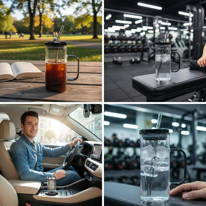 DailyAlley Cute Bow Glass Tumbler (300ml) w/ Straw & Lid | Reusable Water Sipper Mug | Stylish for Juice, Coffee, Milk, Travel & Office (Black) Dailyalley