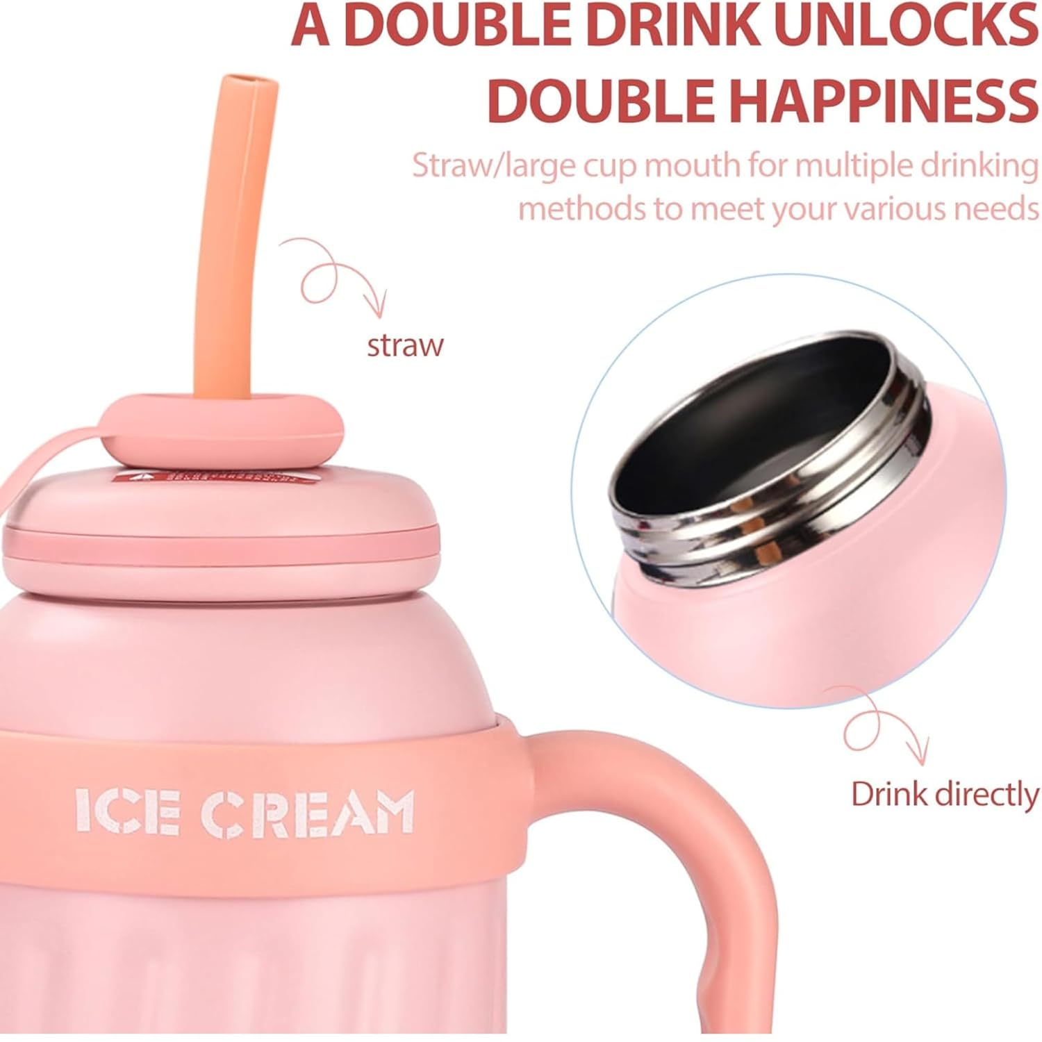 DailyAlley Insulated Tumbler with Handle & Straw (900ml) | Double Wall Stainless Steel Leakproof Mug for Coffee, Smoothie & Cold Drinks (Pink) Dailyalley